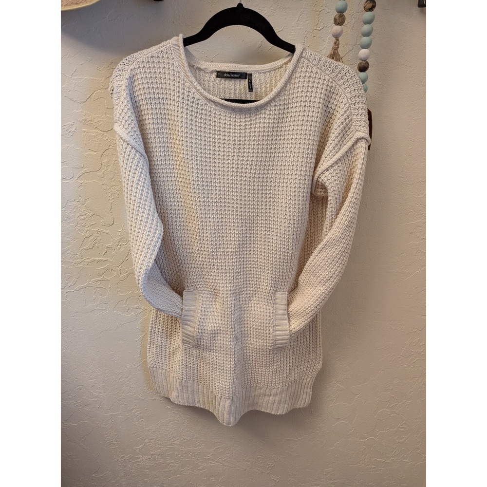 Daisy‎ Fuentes Cream Waffle Knit Long Sleeve Sweater Top Women's Size S